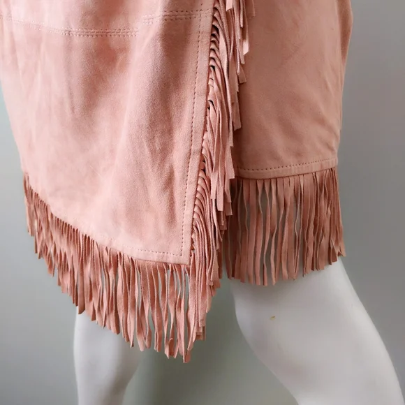 Vtg 90s Michael Kors Italy Archival Pink Suede Fringe Wrap Pencil